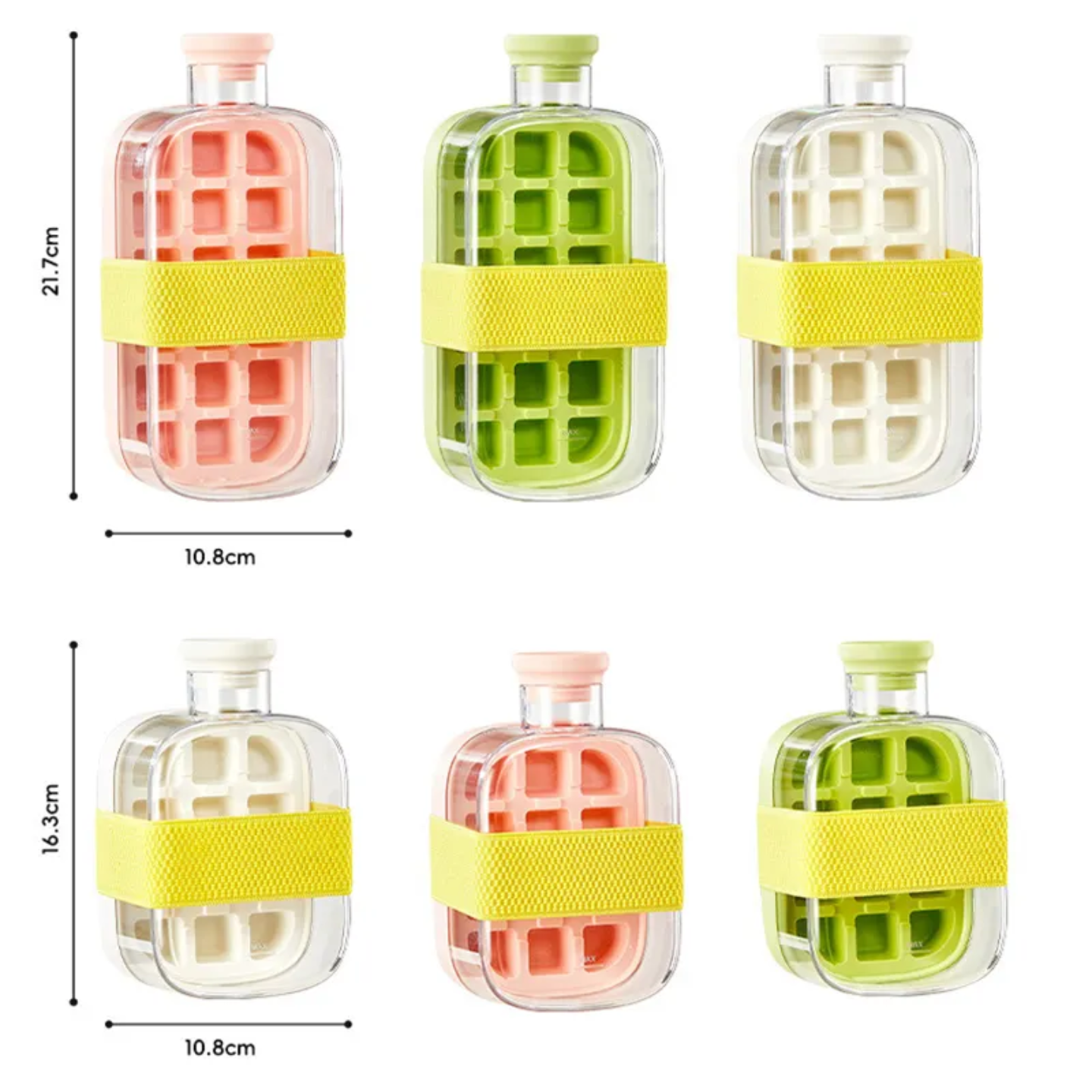 2 in 1 Ice Cube Maker Water Bottle, One- Click Ice Mould Tray with Lid, Bin & Straw