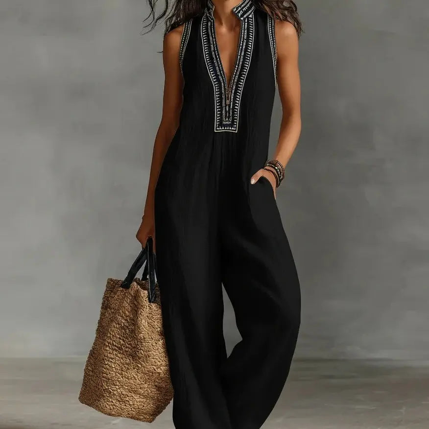 🌊Summer Hot Sale-60% Off!!🌿Women's Sleeveless V-Neck Wide-Leg Jumpsuit