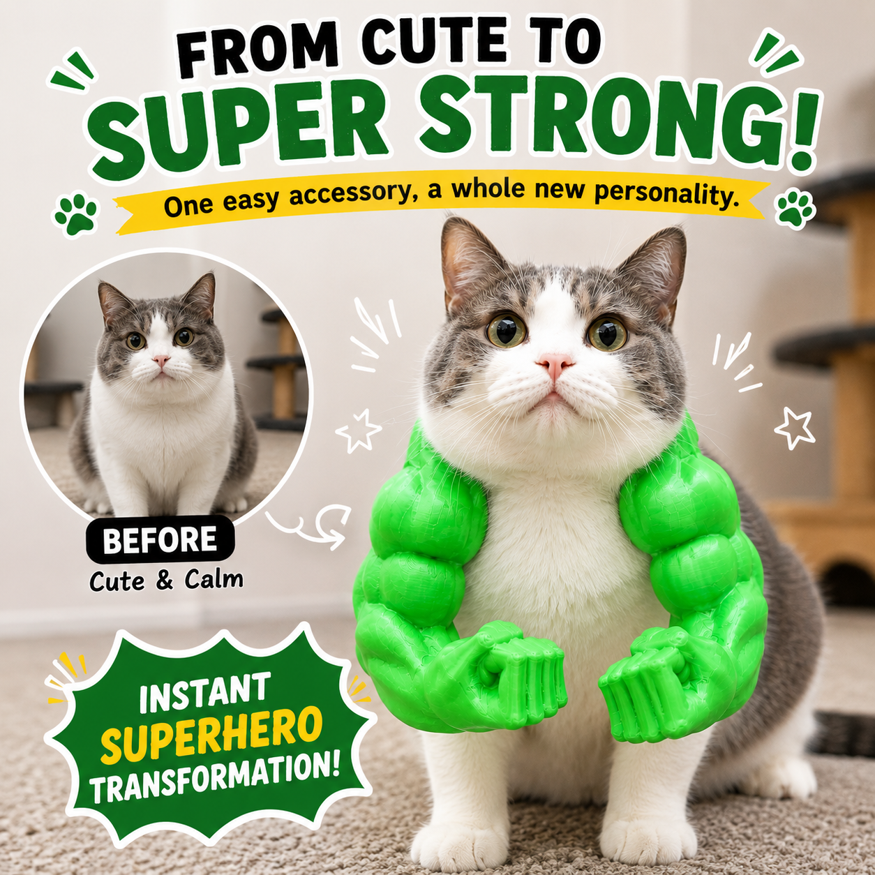 💪 Funny Pet Muscle Arm Costume | 🐱 Cat Superhero Cosplay Accessory