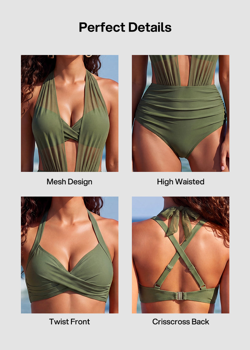 🔥HOT SALE 49% OFF 🔥High-Waisted Tummy Control Mesh Bikini Set