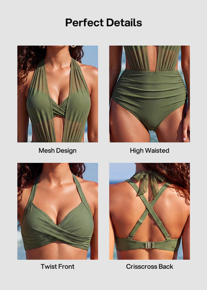 🔥HOT SALE 49% OFF 🔥High-Waisted Tummy Control Mesh Bikini Set