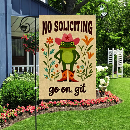 Premium No Soliciting Garden Flag Cowboy Frog Yard Sign