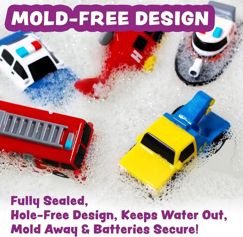 💥Exclusive Offer🚒 Emergency Cars Light-Up Bath Toys – 6 Pack
