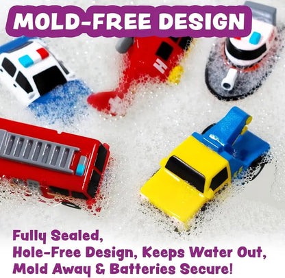 💥Exclusive Offer🚒 Emergency Cars Light-Up Bath Toys – 6 Pack