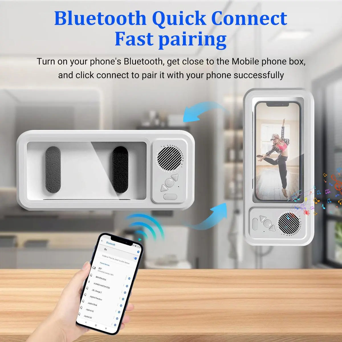 🔥HOT SALE 49% OFF 🔥Waterproof Bluetooth speaker phone case – wall-mounted phone holder, suitable for any mobile phone