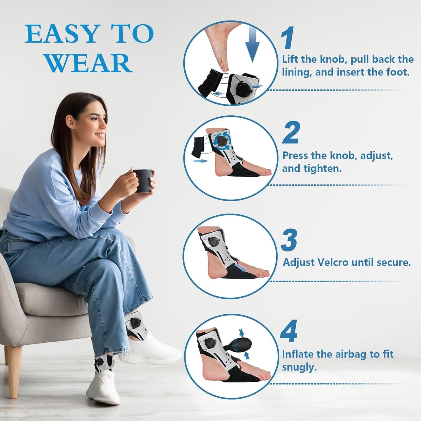 🔥HOT SALE 49% OFF 🔥 Drop Foot Brace Orthosis Foot Up Ankle Foot Orthosis Support with Inflatable Airbag for Sprains, Tendonitis, Sprained Ankle, Foot Training Equipment