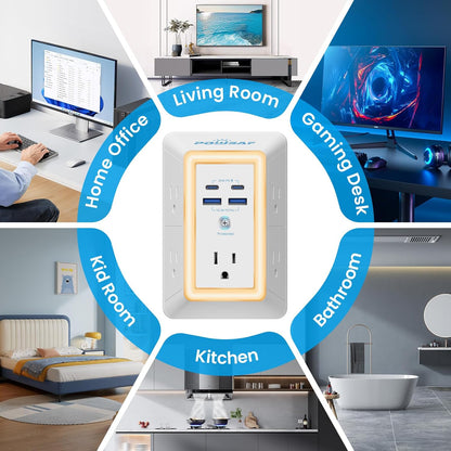 🔥HOT SALE 49% OFF 🔥POWSAF – Multi-function surge-protected power strip, 5-socket extension lead