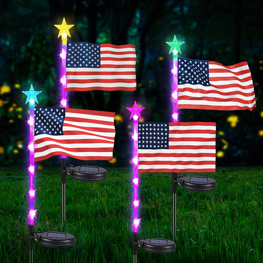 🔥HOT SALE 49% OFF 🔥 Solar-powered American flag lights, solar garden lights, IP65 waterproof rating, solar-powered American flag lights