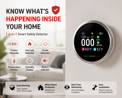 🚨 6-in-1 Smart Home Safety Detector | CO Gas Smoke Monitor