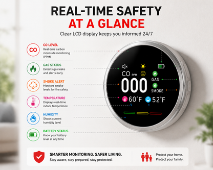 🚨 6-in-1 Smart Home Safety Detector | CO Gas Smoke Monitor