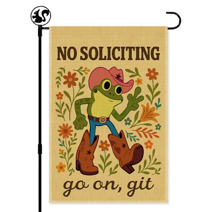 Premium No Soliciting Garden Flag Cowboy Frog Yard Sign