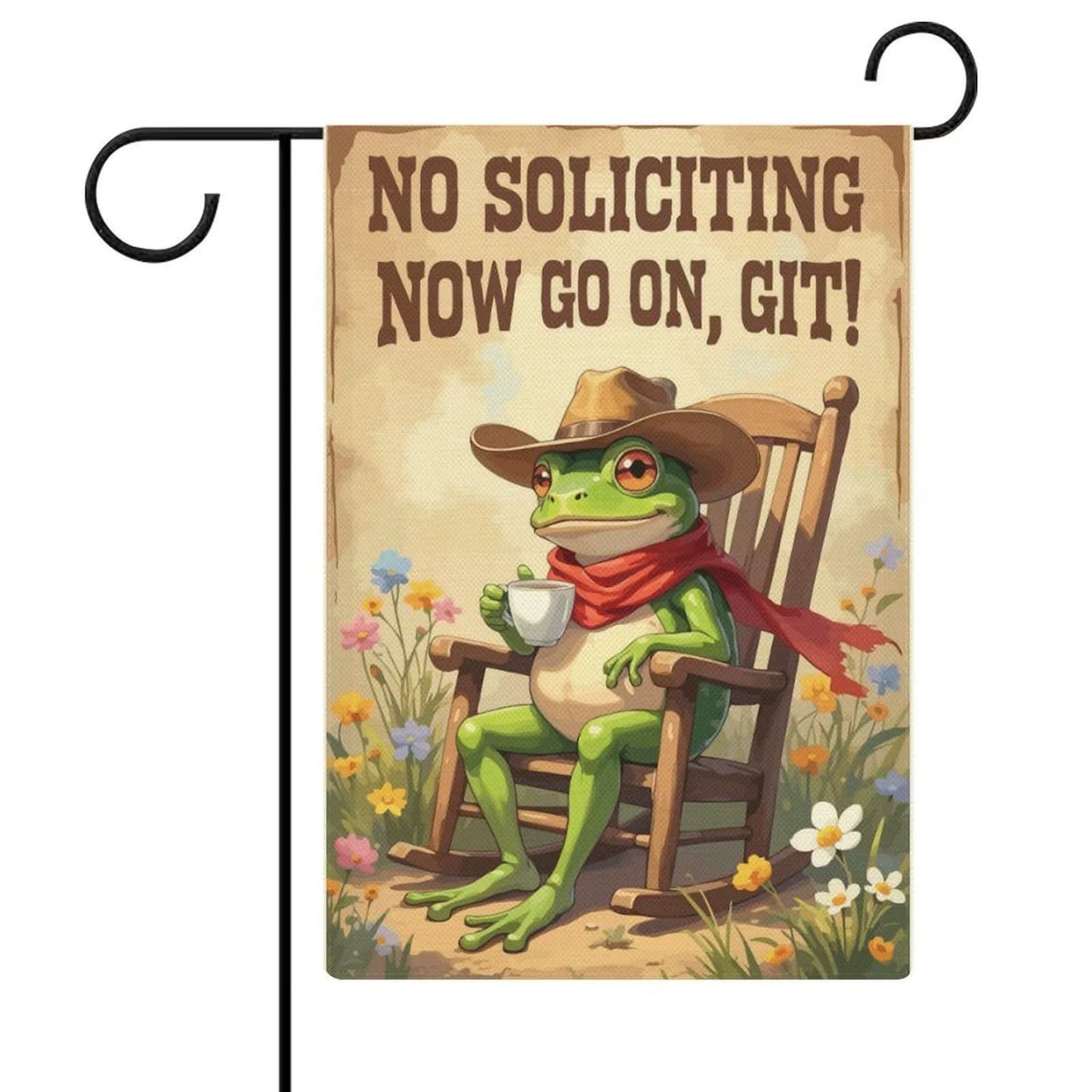 Premium No Soliciting Garden Flag Cowboy Frog Yard Sign