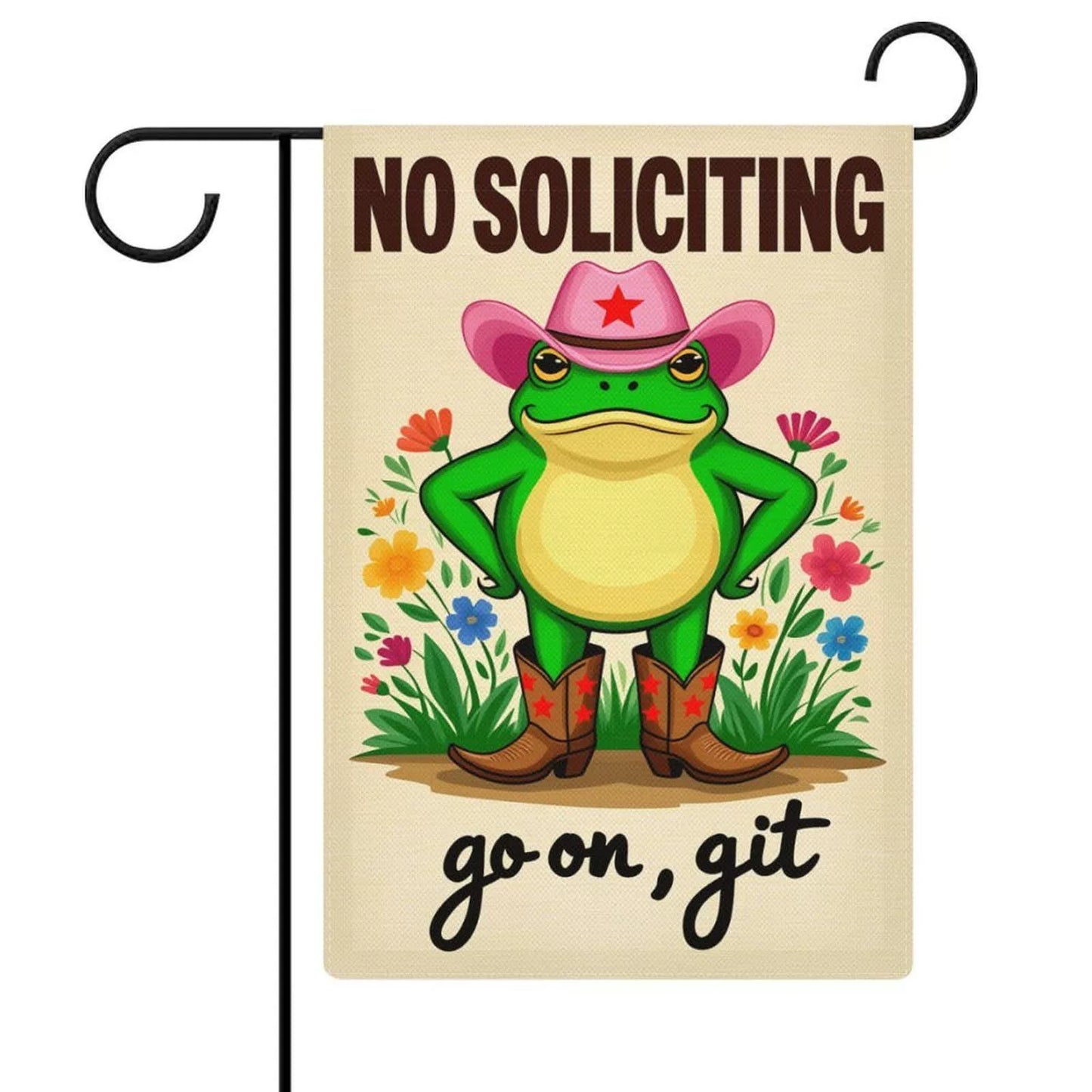 Premium No Soliciting Garden Flag Cowboy Frog Yard Sign