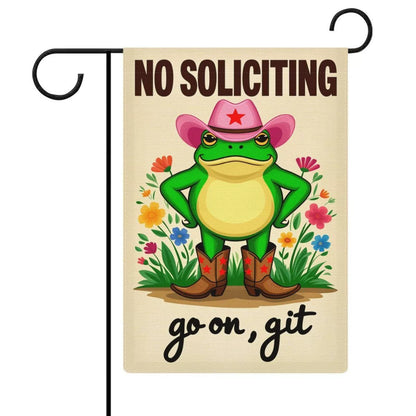 Premium No Soliciting Garden Flag Cowboy Frog Yard Sign