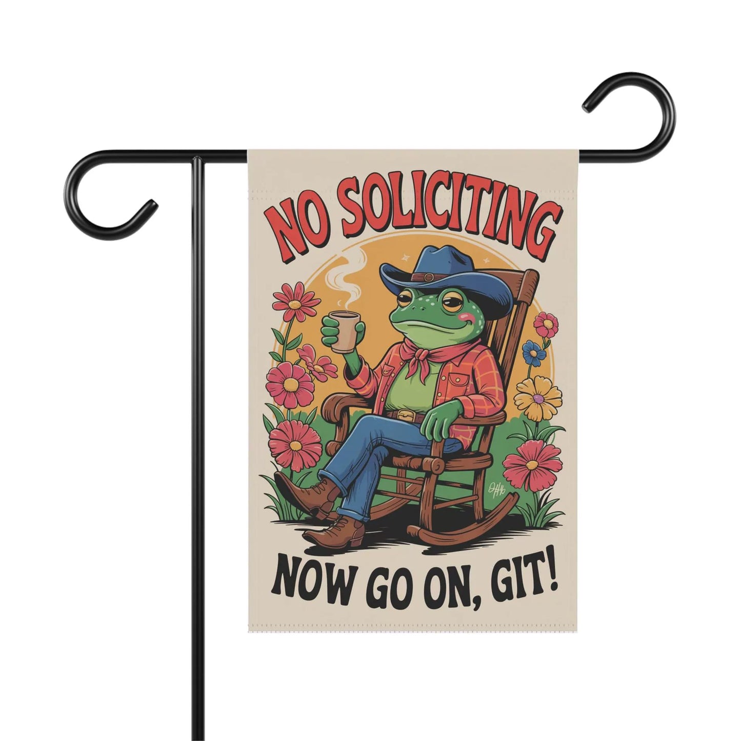 Premium No Soliciting Garden Flag Cowboy Frog Yard Sign
