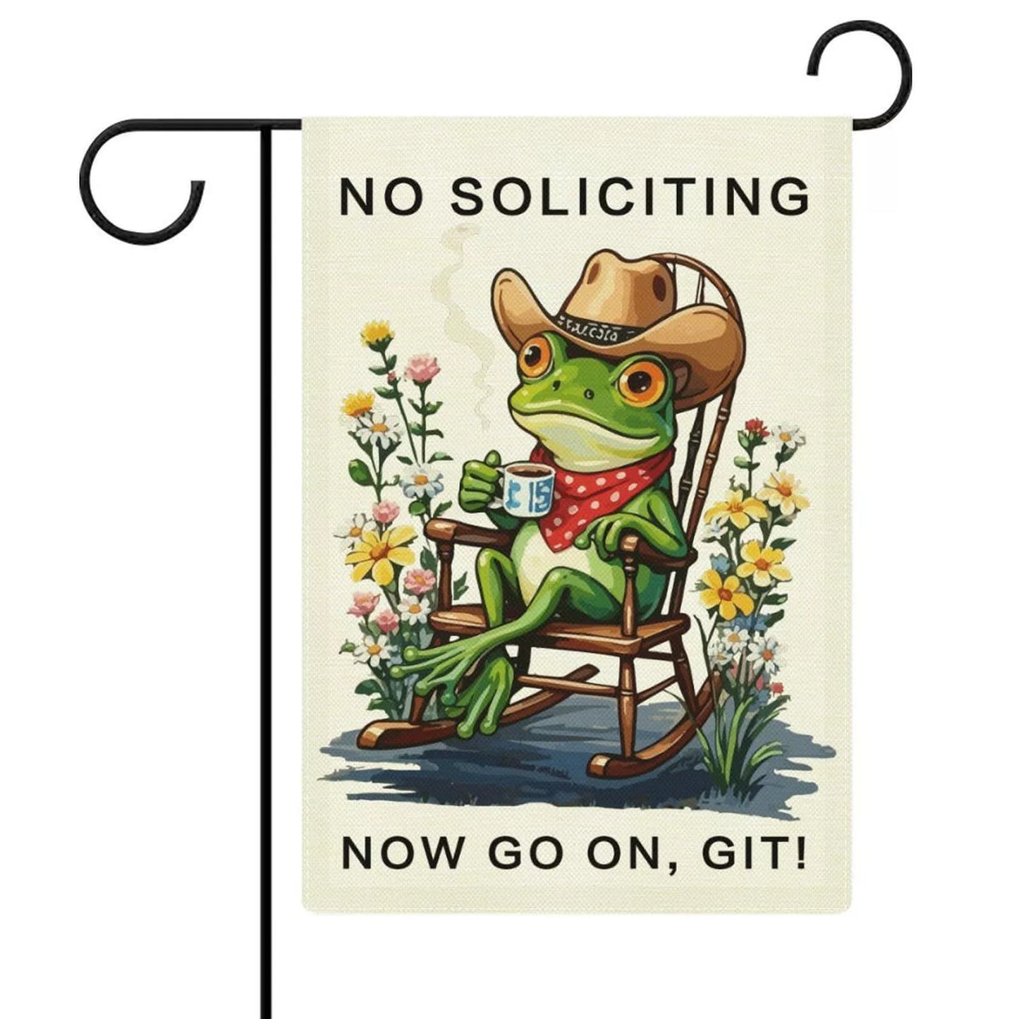 Premium No Soliciting Garden Flag Cowboy Frog Yard Sign