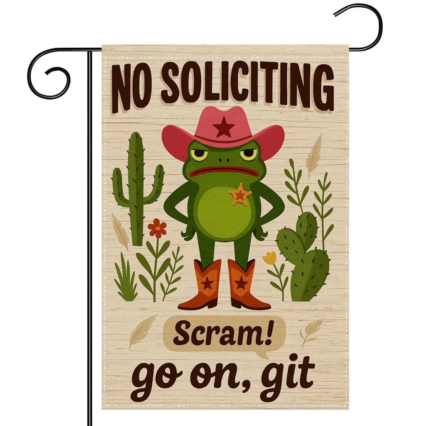 Premium No Soliciting Garden Flag Cowboy Frog Yard Sign