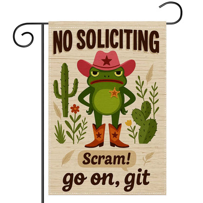 Premium No Soliciting Garden Flag Cowboy Frog Yard Sign
