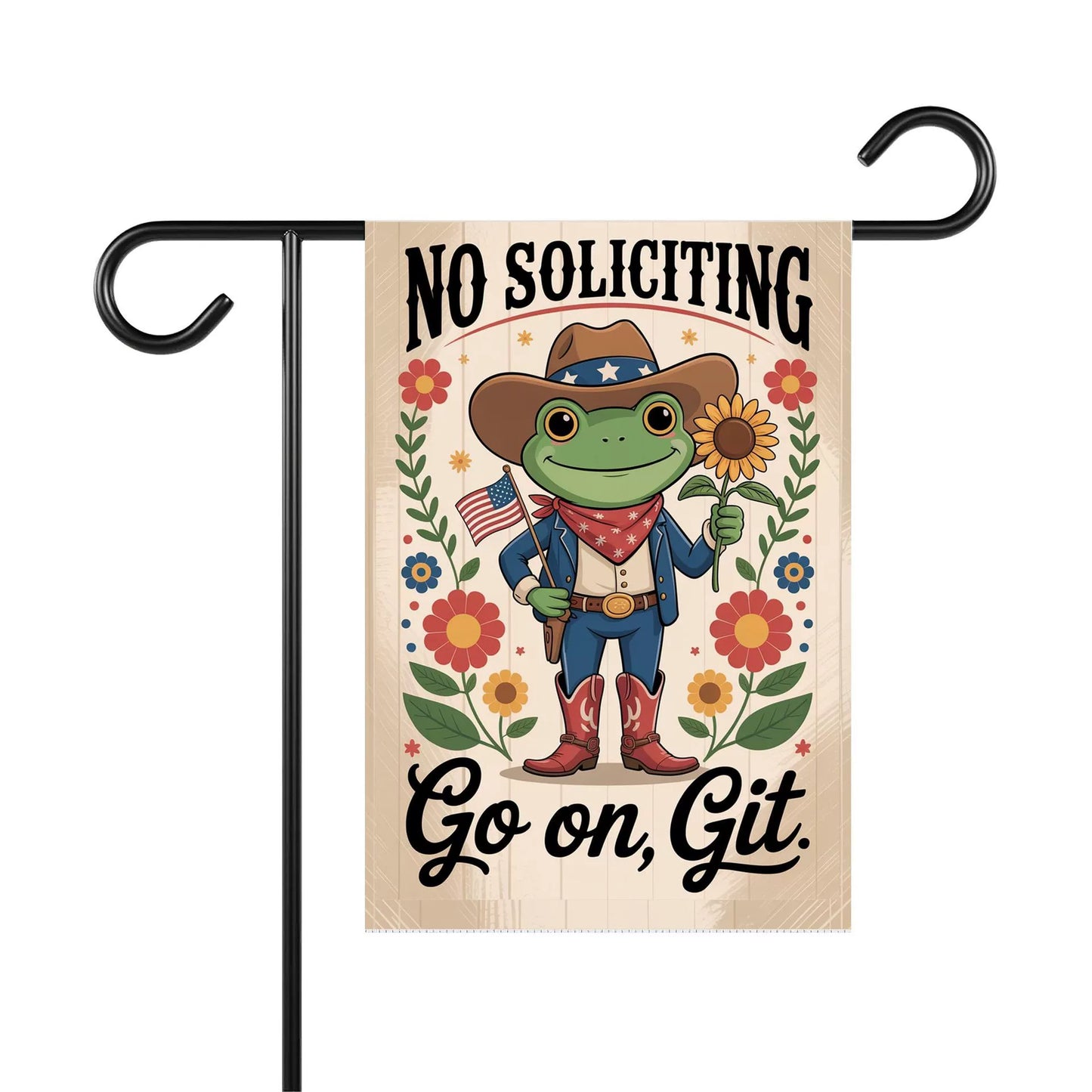 Premium No Soliciting Garden Flag Cowboy Frog Yard Sign