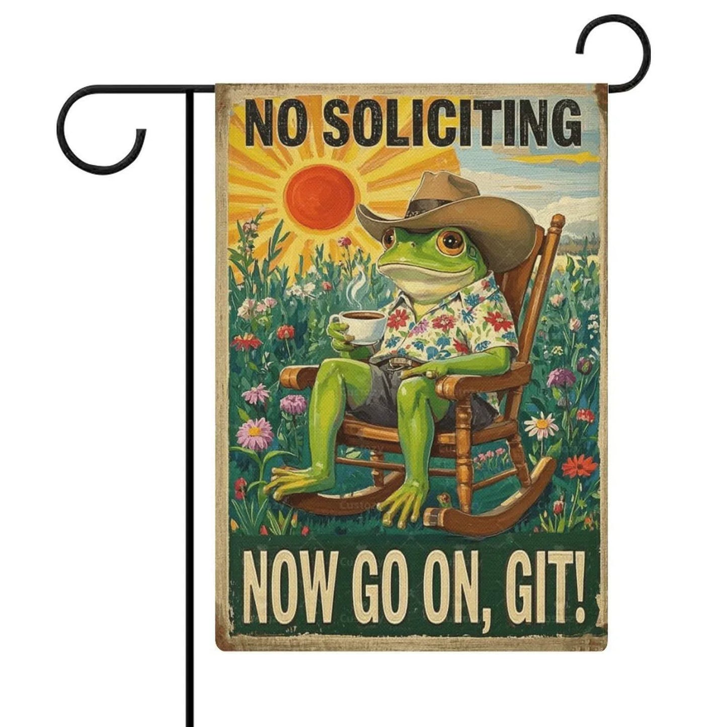 Premium No Soliciting Garden Flag Cowboy Frog Yard Sign