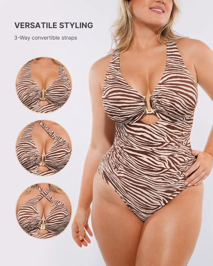 Ruched U-Wire Cut Out Shaping Swimsuit