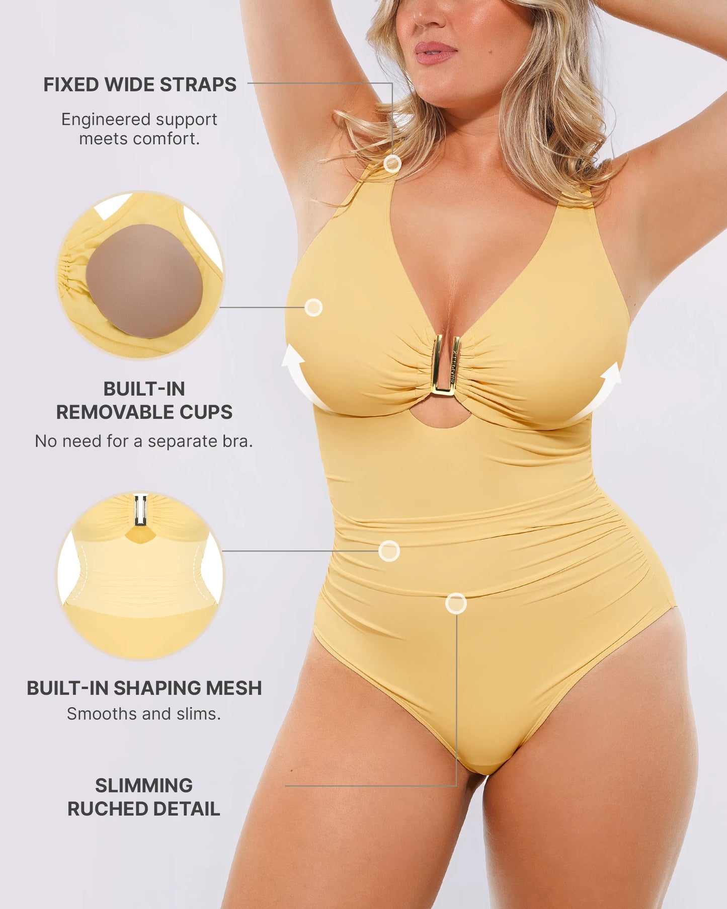 Ruched U-Wire Cut Out Shaping Swimsuit