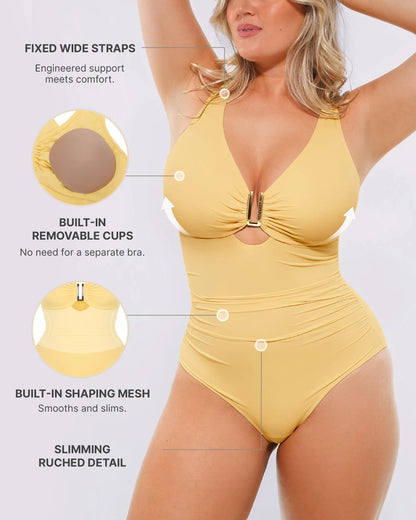 Ruched U-Wire Cut Out Shaping Swimsuit