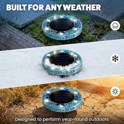 🔥HOT SALE 49% OFF 🔥 Solar Light: 6-LED Blue Mosaic Solar Disc Light – Waterproof Solar Garden Light with Automatic Switch