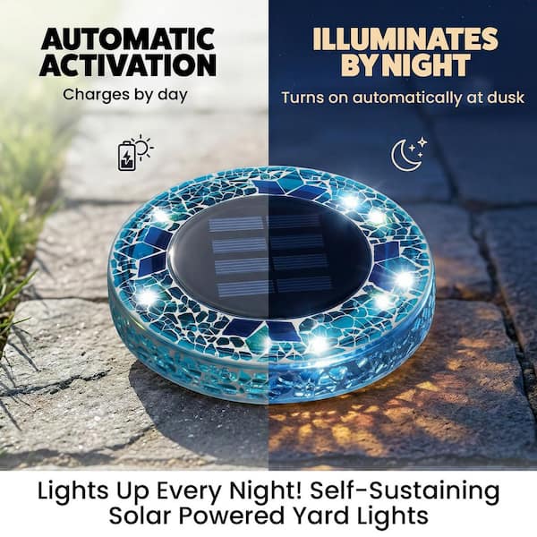 🔥HOT SALE 49% OFF 🔥 Solar Light: 6-LED Blue Mosaic Solar Disc Light – Waterproof Solar Garden Light with Automatic Switch