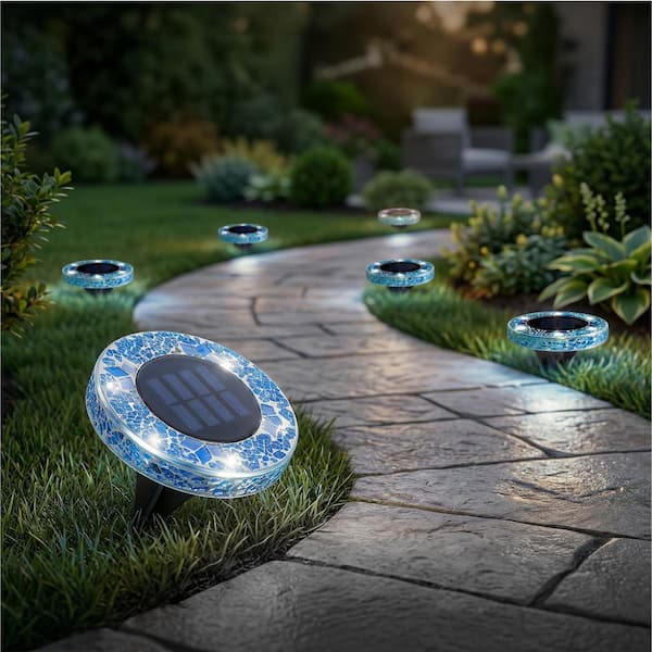 🔥HOT SALE 49% OFF 🔥 Solar Light: 6-LED Blue Mosaic Solar Disc Light – Waterproof Solar Garden Light with Automatic Switch