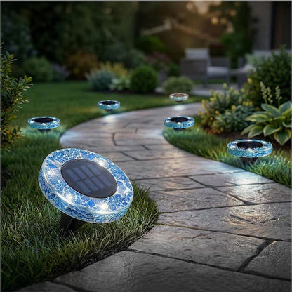 🔥HOT SALE 49% OFF 🔥 Solar Light: 6-LED Blue Mosaic Solar Disc Light – Waterproof Solar Garden Light with Automatic Switch