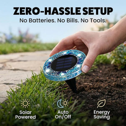 🔥HOT SALE 49% OFF 🔥 Solar Light: 6-LED Blue Mosaic Solar Disc Light – Waterproof Solar Garden Light with Automatic Switch