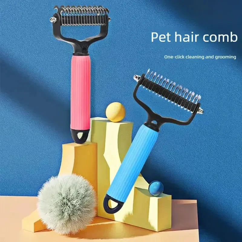 Professional dog undercoat rake tool removing stubborn mats and tangles