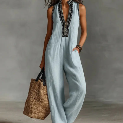 🌊Summer Hot Sale-60% Off!!🌿Women's Sleeveless V-Neck Wide-Leg Jumpsuit
