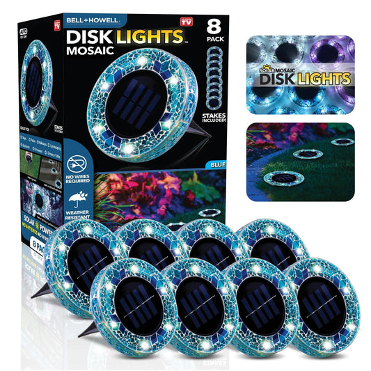 🔥HOT SALE 49% OFF 🔥 Solar Light: 6-LED Blue Mosaic Solar Disc Light – Waterproof Solar Garden Light with Automatic Switch