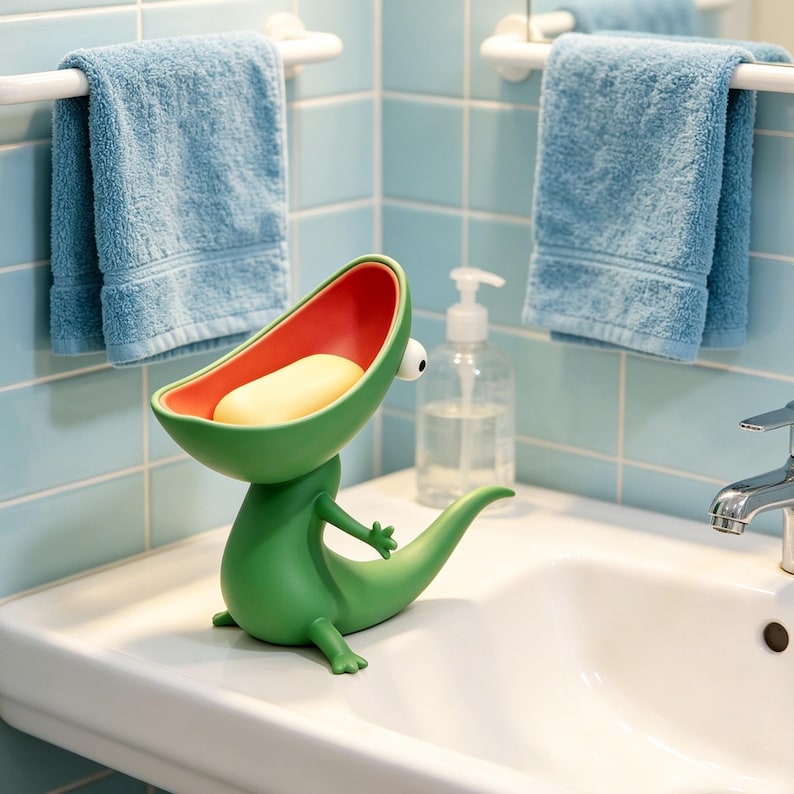 🔥HOT SALE 49% OFF 🔥 Cute big-mouthed lizard soap dish, fun resin/3D-printed lizard sink stand