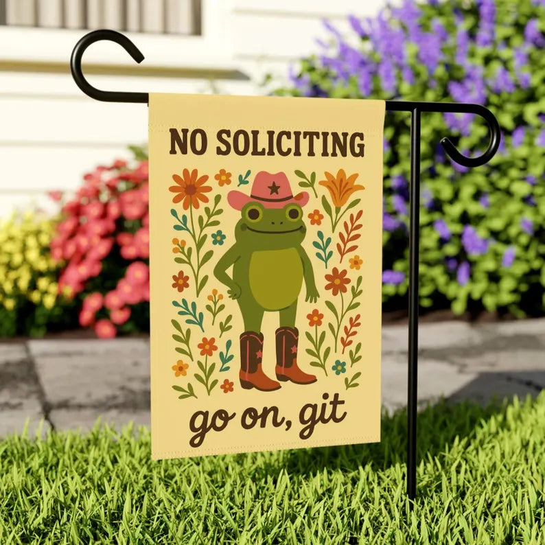 Premium No Soliciting Garden Flag Cowboy Frog Yard Sign