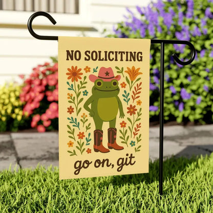 Premium No Soliciting Garden Flag Cowboy Frog Yard Sign