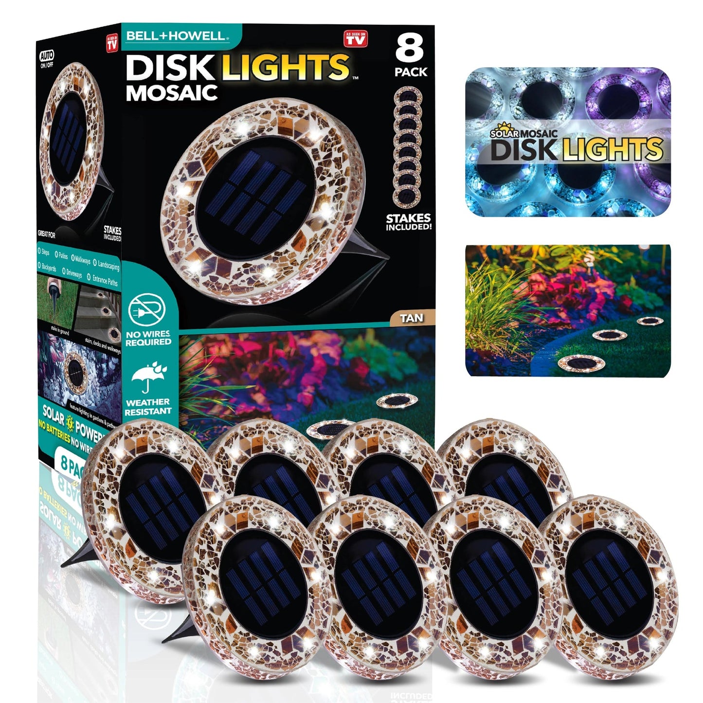 🔥HOT SALE 49% OFF 🔥 Solar Light: 6-LED Blue Mosaic Solar Disc Light – Waterproof Solar Garden Light with Automatic Switch