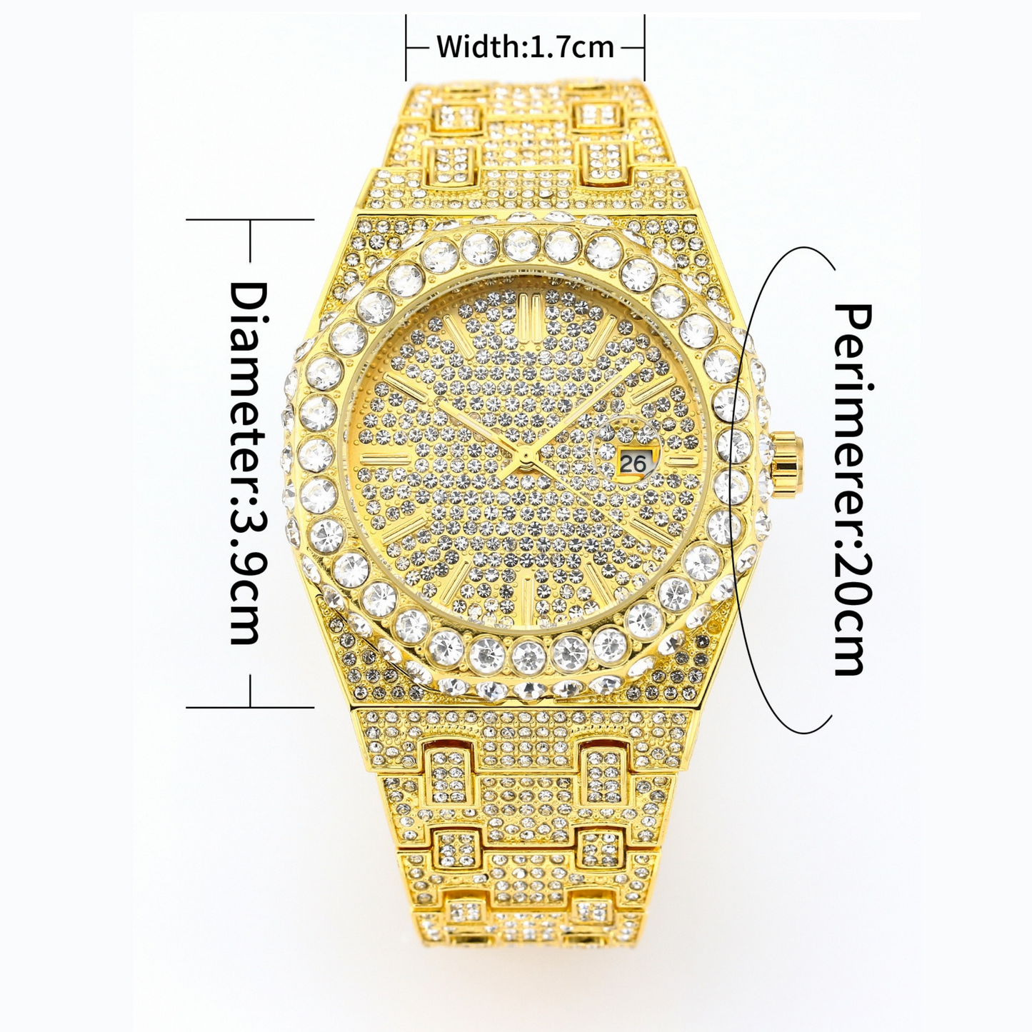 Luxury 18K White Gold Plated Full Diamond Quartz Watch