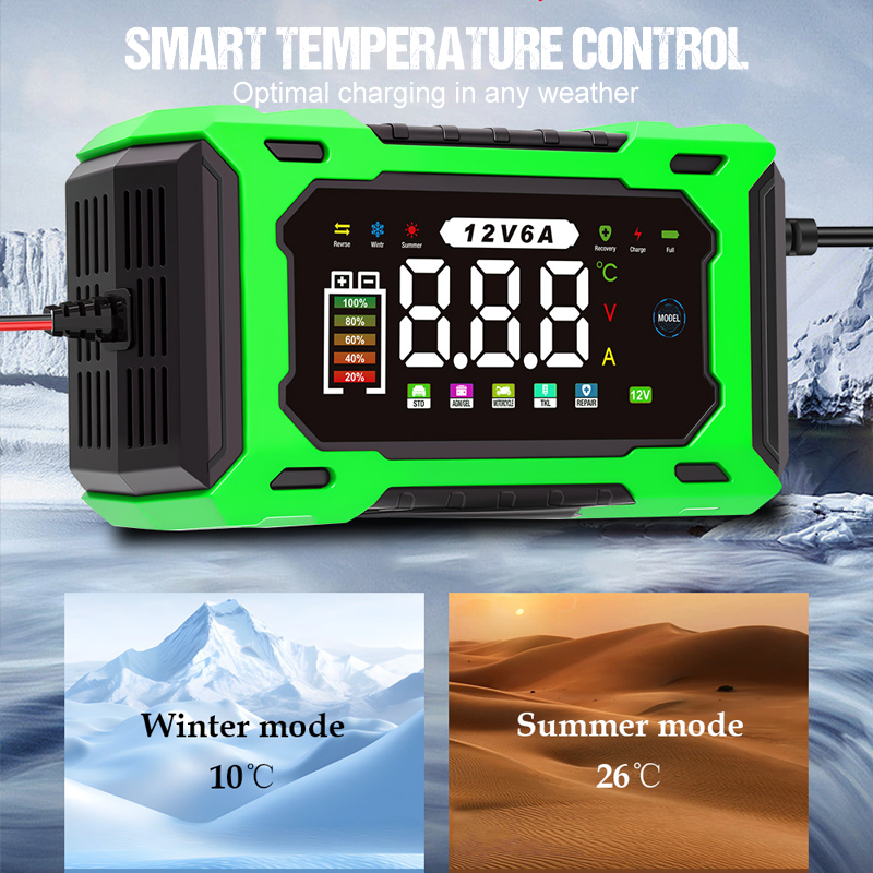 12V 6A Smart Car Battery Charger with Pulse Repair Function