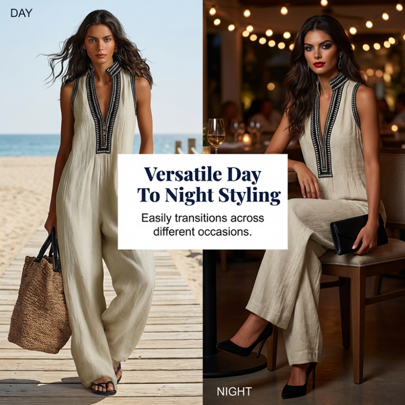 🌊Summer Hot Sale-60% Off!!🌿Women's Sleeveless V-Neck Wide-Leg Jumpsuit